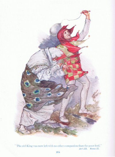 El viejo rey ahora estaba solo con el pobre tonto (Rey Lear), de Tales from Shakespeare de A. Jackson