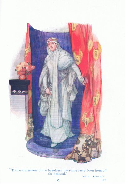 Para asombro de los espectadores, la estatua bajó del pedestal (Cuento de invierno), de Cuentos de Shakespeare pub. por Ward Lock & Co Ltd de A. Jackson