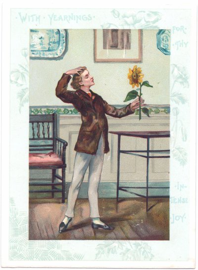 El observador de flores Tarjeta de Felicitación Victoriana de un estético adorando un girasol en éxtasis, c.1881 de A. Ludovici