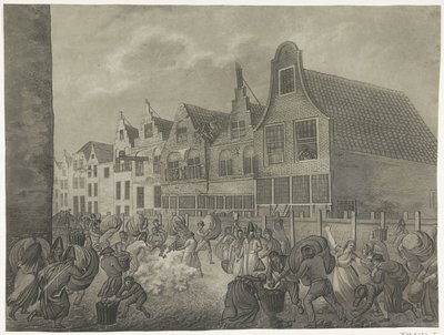 Fallo del encofrado a lo largo del Kortendijk en Gorinchem, 1809
Cuatro láminas de la inundación de 1809 dedicadas al rey Luis Napoleón (título de la serie) de A. Lutz