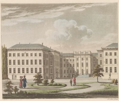 Palacio Noordeinde en La Haya, 1810-1825 Le Palais royal à La Haye, vu du jardin / El Palacio Real de La Haya, visto desde el lado del jardín (título sobre el objeto) de A. Lutz
