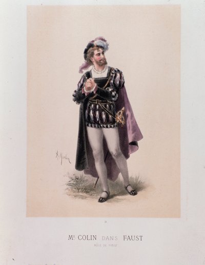 Monsieur Colin en el papel de Fausto, ópera de Charles Gounod (litografía de A. Morton