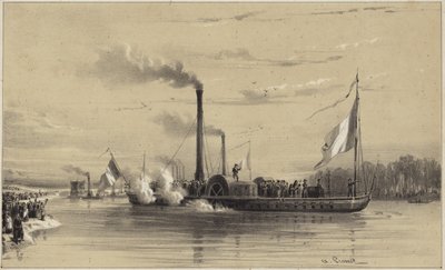 Gente en la orilla despidiendo un barco de vapor de A Provost