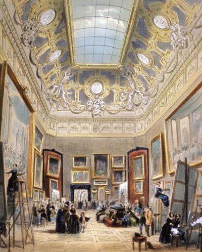 Día de estudio en el Louvre, c.1850 (litografía) de A Provost