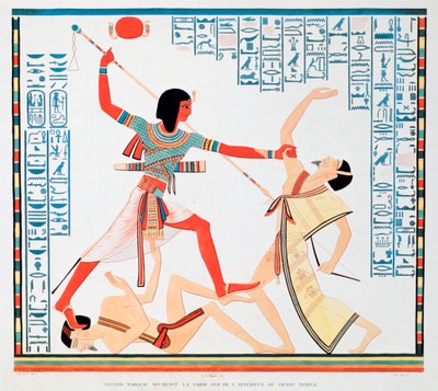 Segunda escena en la pared sur del interior del Gran Templo de Abu Simbel, 1888 de A Racinet