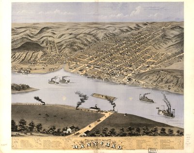 Vista aérea de la ciudad de Hannibal, condado de Marion, Misuri 1869. LOC 73693475 de A. Ruger