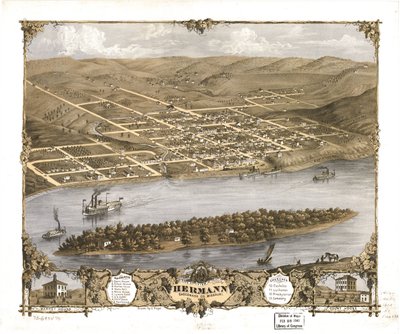 Vista aérea de la ciudad de Hermann, Gasconade Co., Missouri 1869. LOC 73693476 de A. Ruger