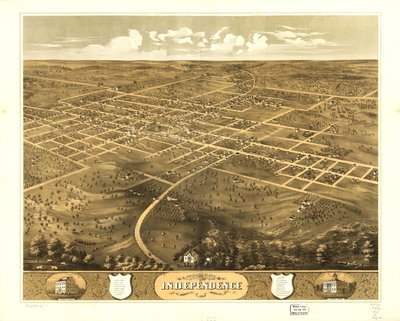 Vista aérea de la ciudad de Independence, condado de Jackson, Misuri 1868. LOC 73693478 de A. Ruger