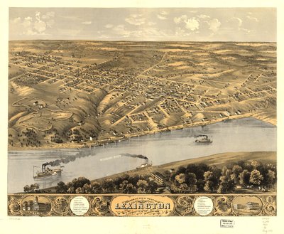 Vista aérea de la ciudad de Lexington, condado de Lafayette, Misuri 1869. LOC 73693481 de A. Ruger