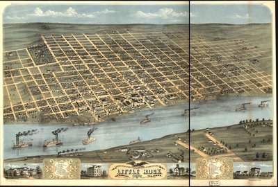 Vista de pájaro de la ciudad de Little Rock, la capital de Arkansas 1871. de A. Ruger