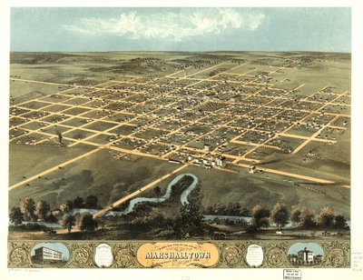 Vista aérea de la ciudad de Marshalltown, Marshall Co., Iowa 1868. LOC 73693402 de A. Ruger