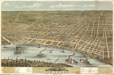 Vista de pájaro de la ciudad de Memphis, Tennessee 1870. LOC 73694530 de A. Ruger