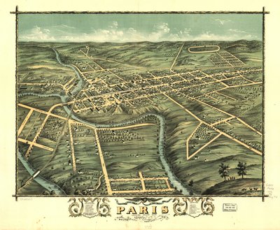 Vista aérea de la ciudad de París, condado de Bourbon, Kentucky 1870. LOC 73693417 de A. Ruger
