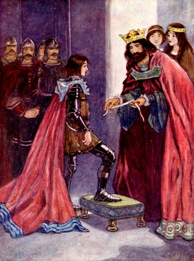 El Rey hizo al Príncipe Negro Caballero de la Orden de la Jarretera, 1348, 1905 de A. S. Forrest