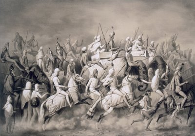 Chir Singh, Maharajá de los Sijs y Rey del Punjab con su séquito cazando cerca de Lahore, 1859 de A. Soltykoff