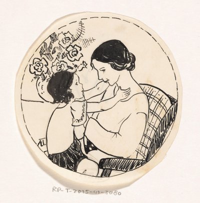Niña en el regazo de su madre de A. Tinbergen (signed by artist)