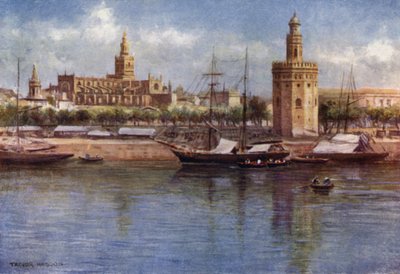 Sevilla, La Torre del Oro y la Catedral de A. Trevor Haddon