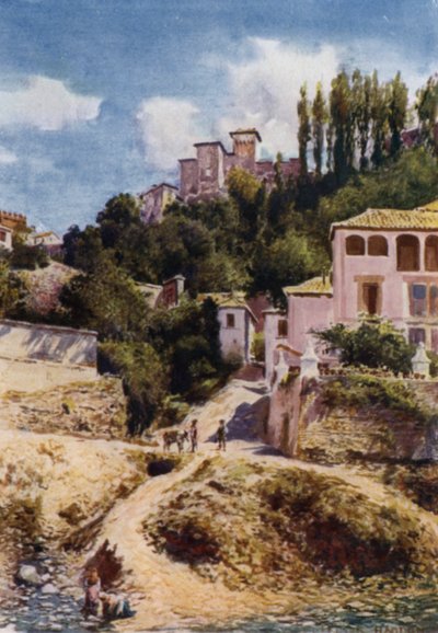 La Alhambra, Torre de las Damas desde el río Darro de A. Trevor Haddon
