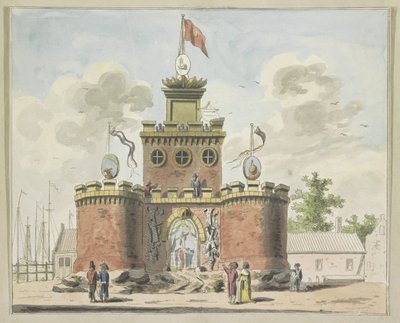 Armas generales, decoración en Kadijksplein, 1795 Diez platos de las decoraciones en Alliantiefeest en Amsterdam en 1795 (título de la serie) de A. Verkerk