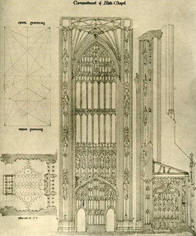Dibujo arquitectónico: compartimento de la Anti Capilla, 1833-1834, 1906 de A. W. N. Pugin