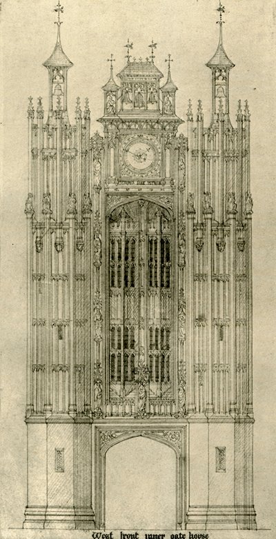 Dibujo arquitectónico: fachada oeste de la casa de la puerta interior, 1833-1834, 1906 de A. W. N. Pugin