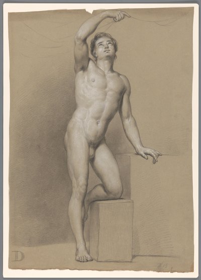 Desnudo masculino de pie, visto de frente de A. Waterloo (attributed to)