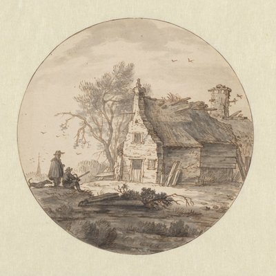 Una granja en ruinas con un dibujante de Aarnout ter Himpel