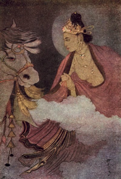 Salida del Príncipe Siddhartha (litografía en color) de Abanindranath Tagore