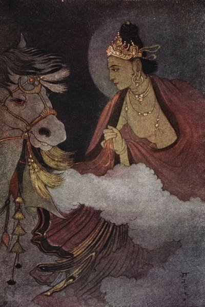 Salida del príncipe Siddhartha, ilustración de "Mitos de los hindúes y los budistas" de la hermana Nivedita y Ananda Coomaraswamy de Abanindranath Tagore