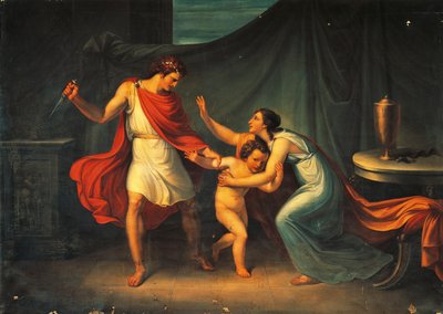 Pirro amenaza la vida del pequeño Astyanax de Abbondio Bagutti