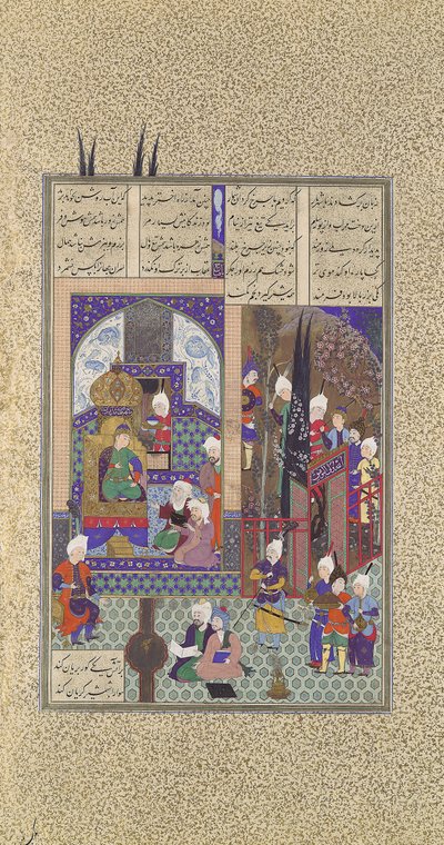 Los Sabios del Shah Aprueban el Matrimonio de Zal, Folio 86v del Shahnama, ca. 1525-30 de 