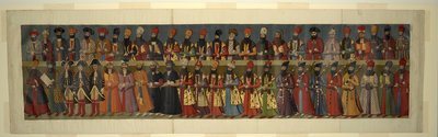 O. 1242 Copia del Gran Mural del Palacio de Nigaristán. La corte de Fath Ali Shah con los enviados británicos Sir John Malcolm, Sir Harford Jones Brydges y Sir Gore Ouseley de Abdallah (after) Khan