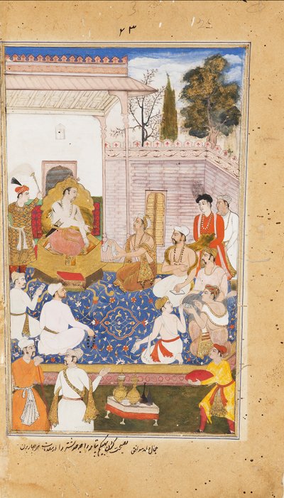 Bhishma aconseja a Yudhishthira sobre la naturaleza de las cuatro varnas, o castas, 1598 de Abdul Rahim Khan I Khana