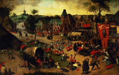 Un carnaval en la fiesta de San Jorge en un pueblo cerca de Amberes de Abel Grimmer or Grimer