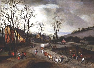 Paisaje invernal con campesinos podando de Abel Grimmer or Grimer
