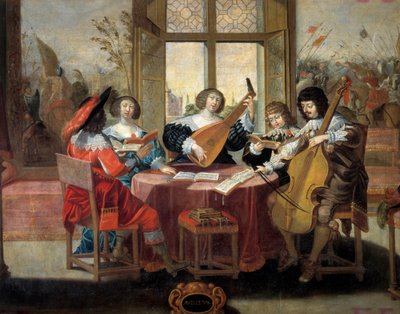 Los cinco sentidos: oído (grupo de personas nobles reunidas para tocar música y cantar) de Abraham (after) Bosse