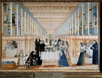 Vista de la Enfermería de la Caridad en París durante una visita de Ana de Austria de Abraham (after) Bosse