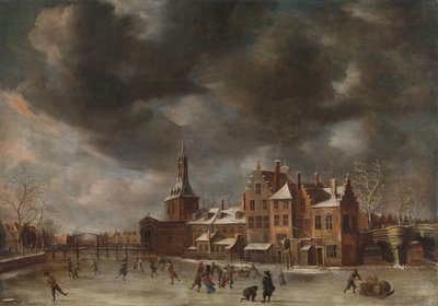 El Blauwpoort de Leiden en invierno de Abraham Beerstraten
