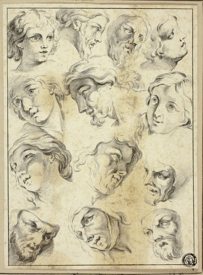 13 Bocetos de rostros diversos de Abraham Bloemaert