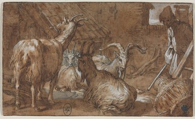 Un corral con cabras y un cabrero, c. 1610-1615 de Abraham Bloemaert
