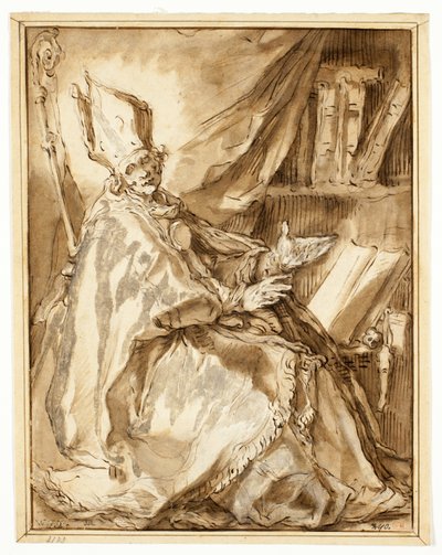 Obispo sentado en su estudio, visto desde su lado derecho de Abraham Bloemaert