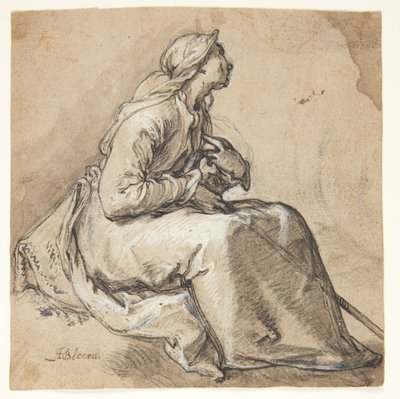 Una mujer sentada mirando a la derecha, en una postura humildemente suplicante de Abraham Bloemaert