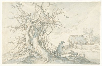Pastor con ovejas cerca de un árbol muerto de Abraham Bloemaert