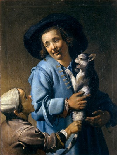 Jóvenes jugando con un gato de Abraham Bloemaert