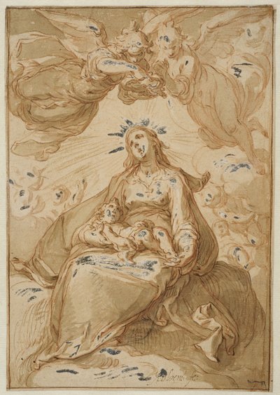 Madonna con el Niño, coronada por ángeles de Abraham Bloemaert