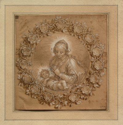 Madonna con niño Jesús en un tondo de Abraham Bloemaert