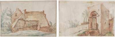 Cabaña de campesino (recto); Puente y puerta (verso) de Abraham Bloemaert