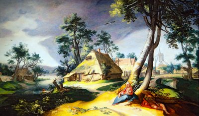 Descanso en la huida a Egipto (panel (papel verjurado)) de Abraham Bloemaert