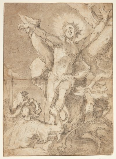 San Sebastián atado a un árbol por un soldado romano de Abraham Bloemaert