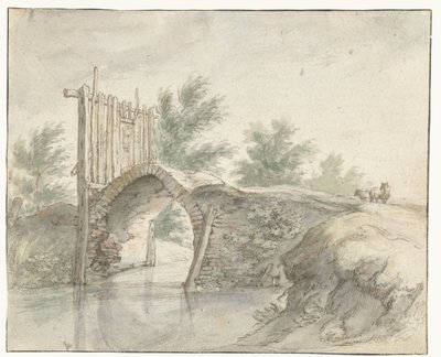 Puente de piedra con valla de madera de Abraham Bloemaert